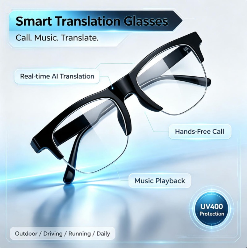 Smart Glasses Lens - Slimme vertaalbrillen Real-time AI-vertaling Handsfree bellen
